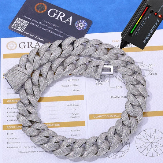 24mm Bubble Cuban Link Moissanite Chain for Men – S925 Sterling Silver Luxury Hip Hop Necklace - CaratixJewelry