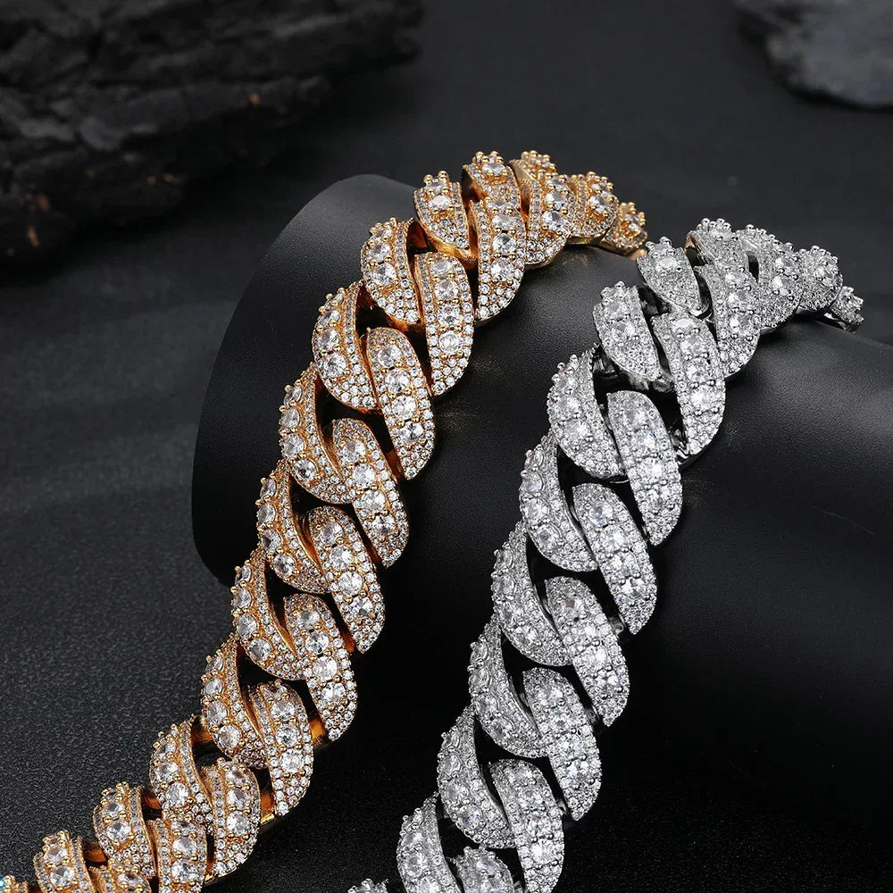 14mm Full Iced Out Bubble Cuban Set | Heavyweight Necklace & Bracelet Rapper Chain | Caratix - CaratixJewelry