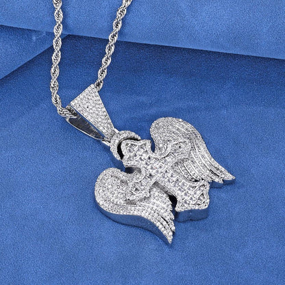 Cross Wing S925 Silver Moissanite Ice Pendant Necklace for Men | Caratix Jewelry - CaratixJewelry