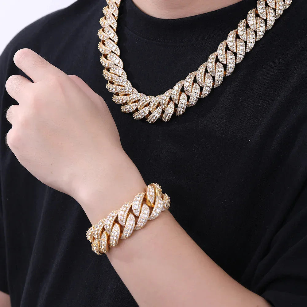 14mm Full Iced Out Bubble Cuban Set | Heavyweight Necklace & Bracelet Rapper Chain | Caratix - CaratixJewelry