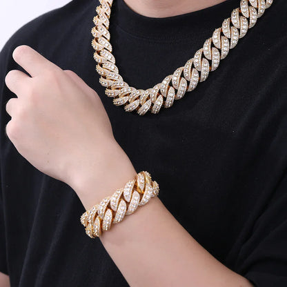 14mm Full Iced Out Bubble Cuban Set | Heavyweight Necklace & Bracelet Rapper Chain | Caratix - CaratixJewelry