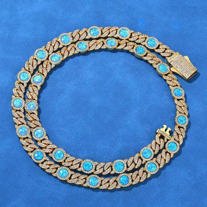 Blue Gemstone Moissanite Cuban Link Chain – Custom S925 Sterling Silver Iced-Out Hip Hop Men’s Trendy Streetwear Necklace - CaratixJewelry