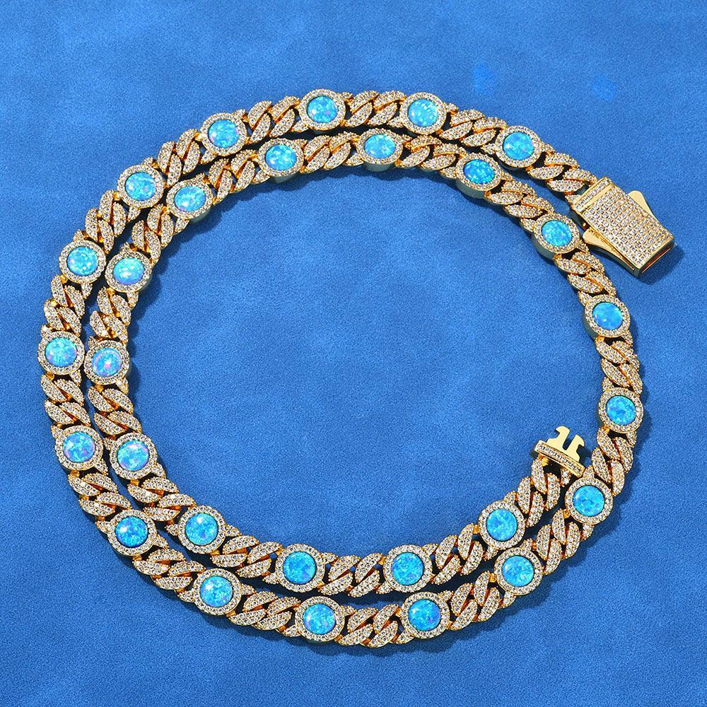 8mm Blue Gem Cuban Chain Necklace Rapper Style - CaratixJewelry