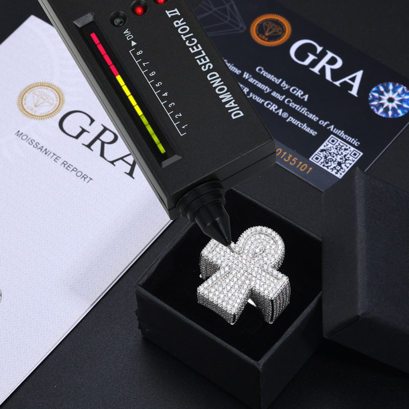 Iced Out Moissanite Ankh Cross Ring S925 Hip Hop | Caratix