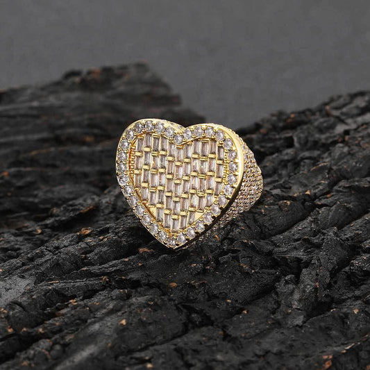 Heart-Shaped Zircon Ring with T-Shaped Design for Men | Trendy Hip Hop Jewelry | Caratix Jewelry - CaratixJewelry