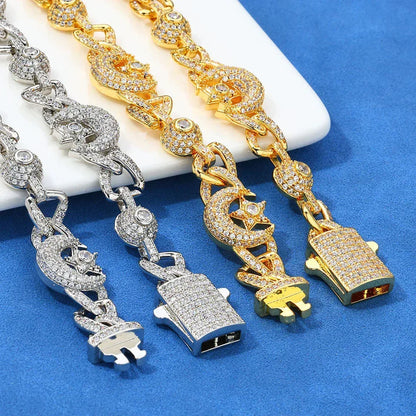 Custom 10mm Moon Star Necklace Gold Chain for Rapper | Caratix Jewelry - CaratixJewelry
