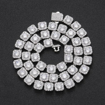 10mm Iced Out Square Link Chain Necklace with Spring Clasp Zircon for Men | Caratix Jewelry - CaratixJewelry