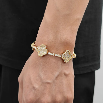 S925 Sterling Silver Moissanite Clover Tennis Bracelet | VVS Moissanite Tester Passed Handpiece | Premium Hip Hop Bling | Caratix - CaratixJewelry