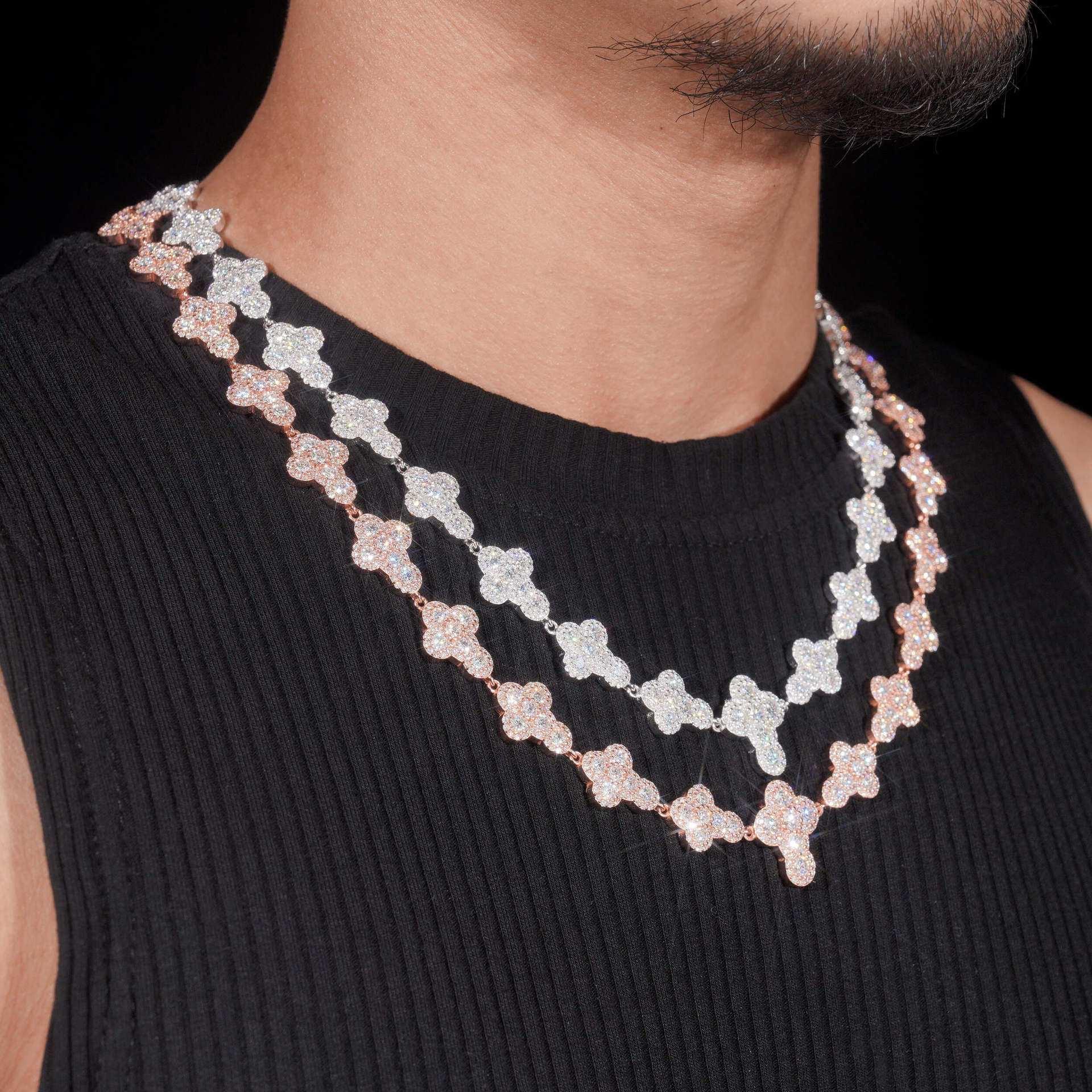 13mm Moissanite Cross Cuban Link Necklace | S925 Silver Men’s Hip Hop Chain - CaratixJewelry