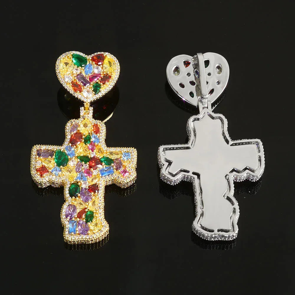 Iced Out Colorful Zircon Cross Pendant Necklace Hip Hop Jewelry for Men | Caratix Jewelry - CaratixJewelry
