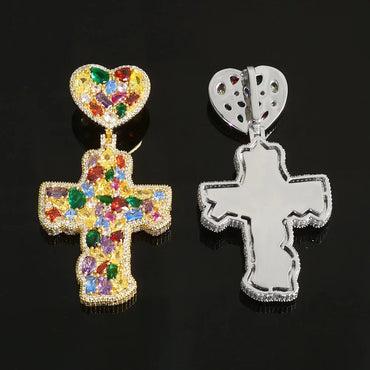 Iced Out Colorful Zircon Cross Pendant Necklace Hip Hop Jewelry for Men | Caratix Jewelry - CaratixJewelry