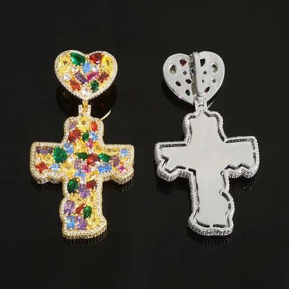 Iced Out Colorful Zircon Cross Pendant Necklace Hip Hop Jewelry for Men | Caratix Jewelry - CaratixJewelry
