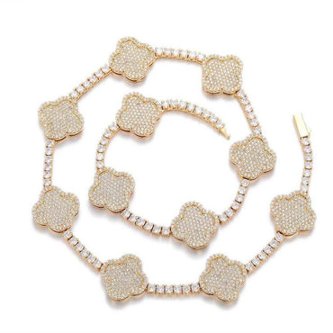 Men's Spring Clasp Clover Tennis Chain | 5mm Iced Out Zircon Necklace | Premium Gold Chain Rapper Style | Caratix - CaratixJewelry