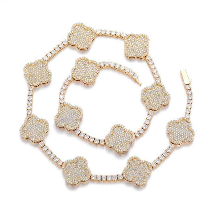 Men's Spring Clasp Clover Tennis Chain | 5mm Iced Out Zircon Necklace | Premium Gold Chain Rapper Style | Caratix - CaratixJewelry
