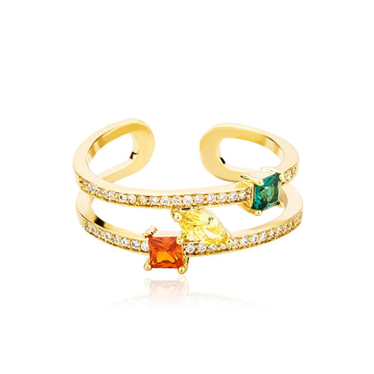 Colorful Gemstone Adjustable Ring | Unisex Open-Band Iced Out Jewelry | Caratix