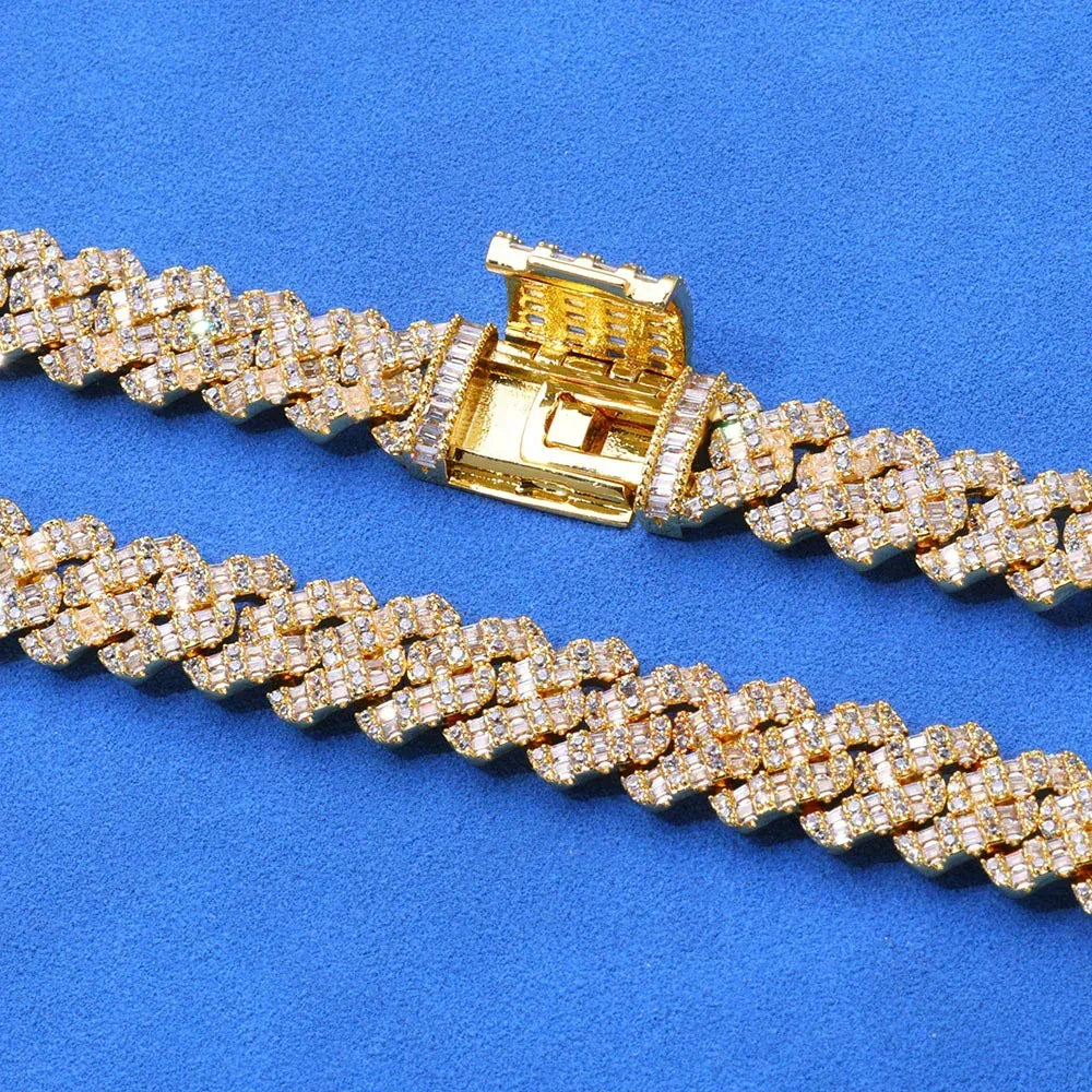 Custom 10mm Rhombus Baguette Cuban Link Bracelet - CaratixJewelry