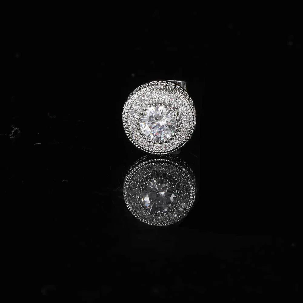 Round Full Zircon Stud Earrings with 925 Silver Pin for Men | High-End Hip Hop Jewelry | Caratix Jewelry - CaratixJewelry