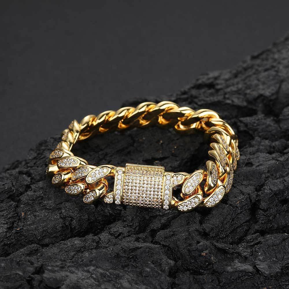 12mm Double Row Zircon Cuban Chain Bracelet - CaratixJewelry