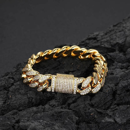 12mm Double Row Zircon Cuban Chain Bracelet - CaratixJewelry