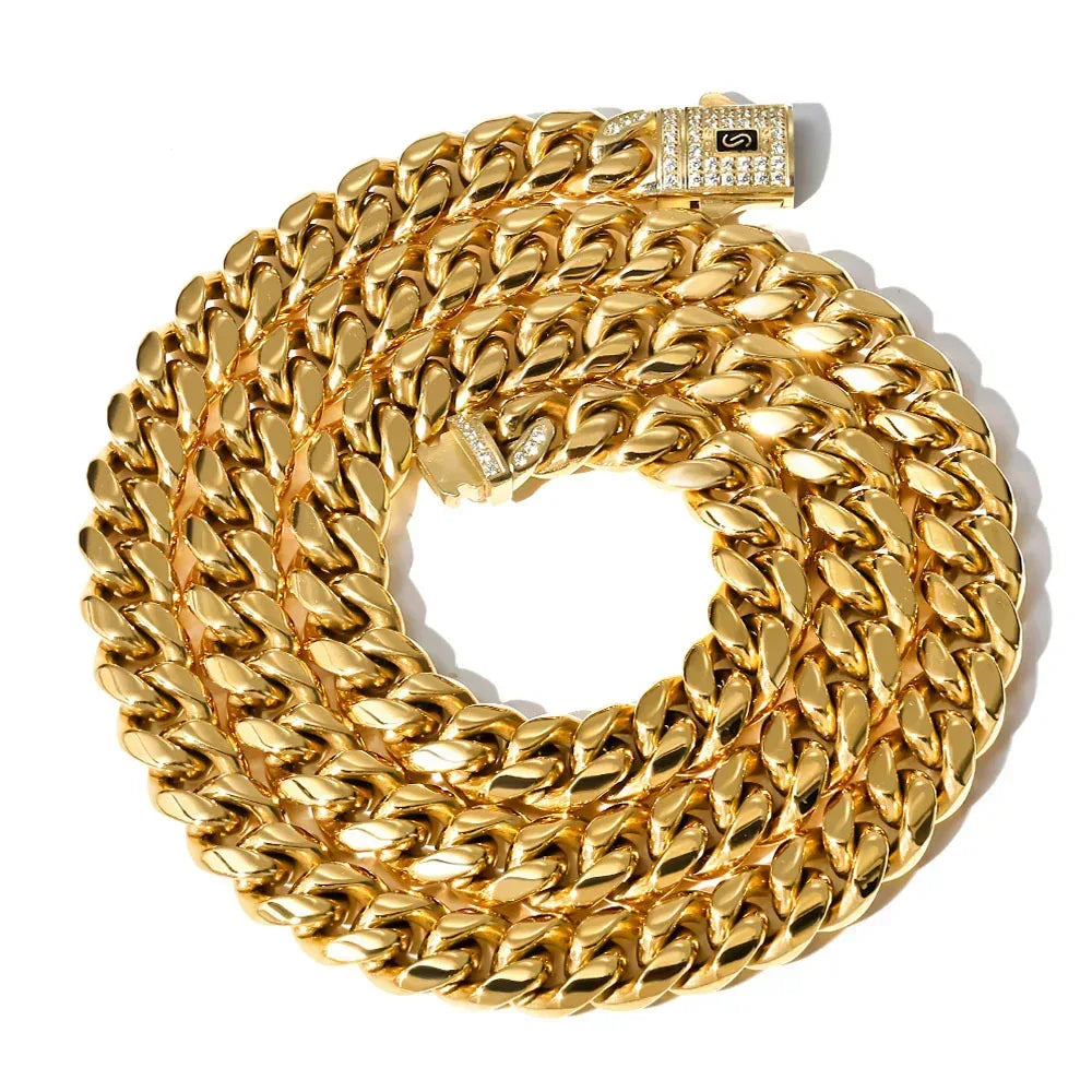 Clasp Stainless Steel Cuban Chain Necklace Polished Finish for Men | Caratix Jewelry - CaratixJewelry