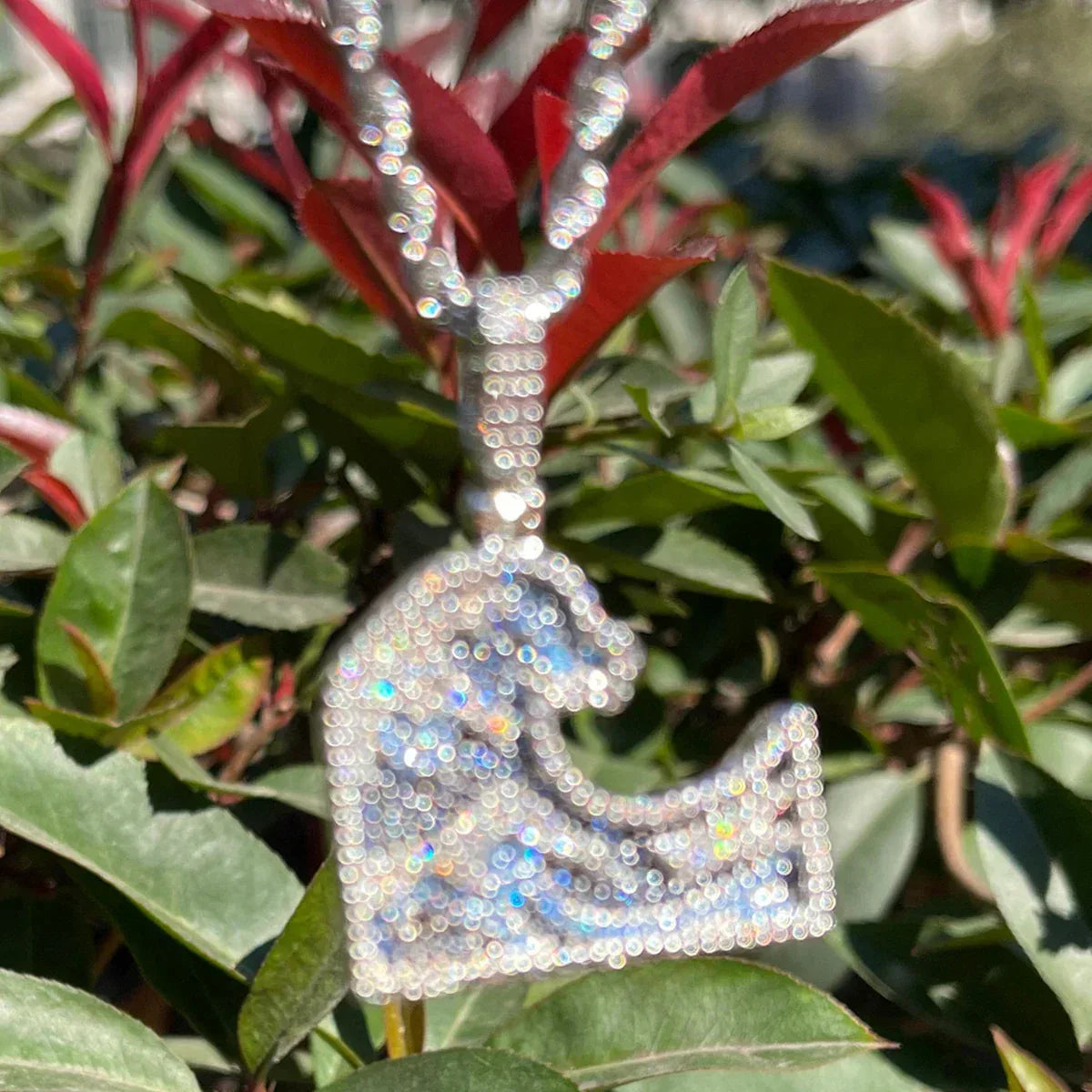 Iced Out Great Wave of Kanagawa Pendant | Men's Hokusai Art Necklace | Blue & White CZ Japanese Jewelry | Ukiyo-e Streetwear Bling | Caratix - CaratixJewelry