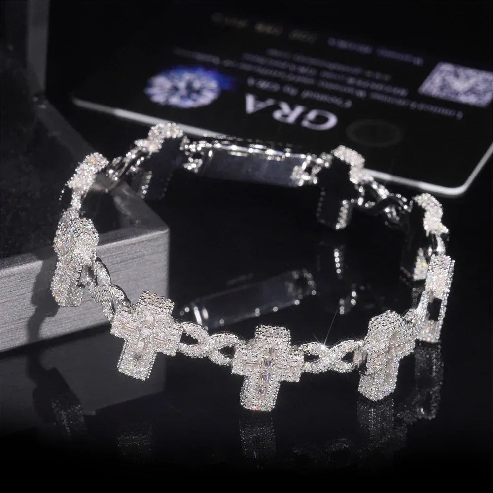 15mm Moissanite Cross Cuban Link Chain – S925 Sterling Silver Iced-Out Hip Hop Streetwear Necklace - CaratixJewelry
