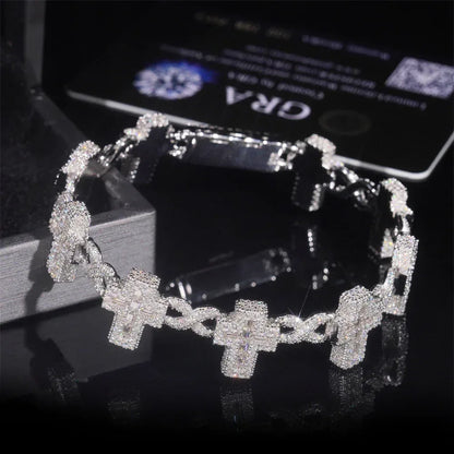 15mm Moissanite Cross Cuban Link Chain – S925 Sterling Silver Iced-Out Hip Hop Streetwear Necklace - CaratixJewelry