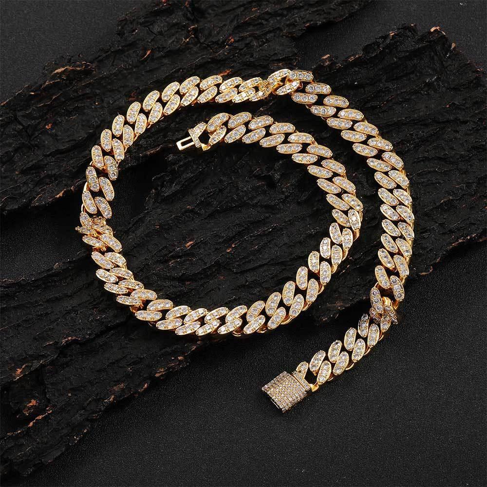 12mm Iced Out Cuban Chain Necklace Single Row Zircon - CaratixJewelry