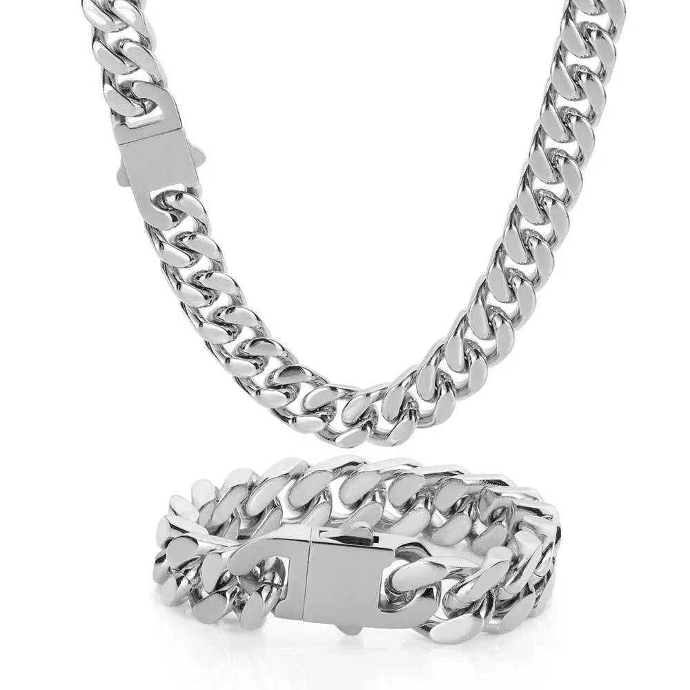 Stainless Steel Titanium Four-Side Polished Cuban Link Hip Hop Necklace for Men | Caratix Jewelry - CaratixJewelry