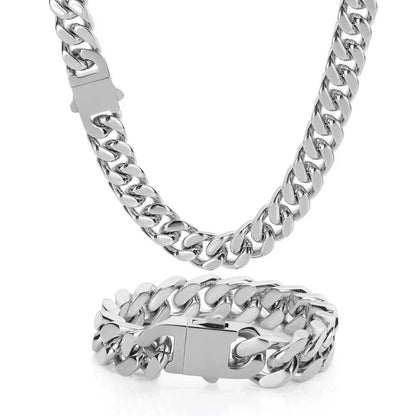 Stainless Steel Titanium Four-Side Polished Cuban Link Hip Hop Necklace for Men | Caratix Jewelry - CaratixJewelry