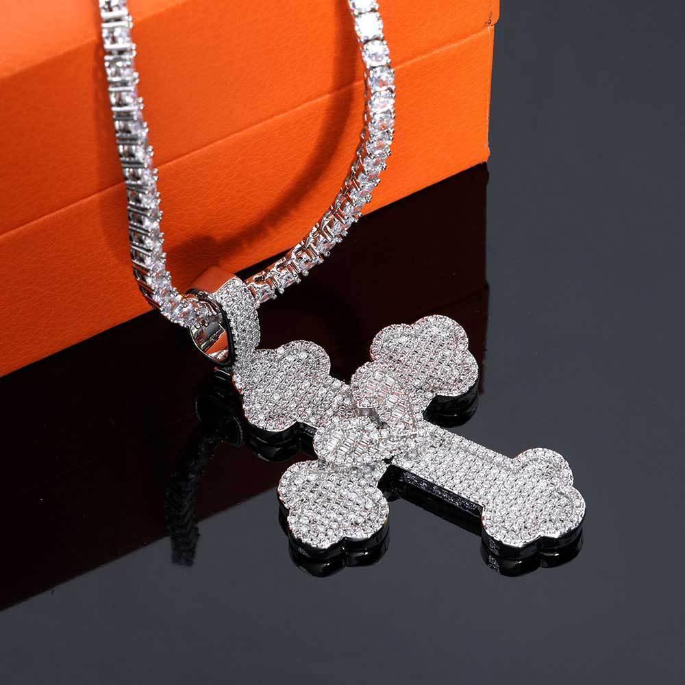 Broken Heart Cross S925 Silver Moissanite Rapper Chain Necklace | Caratix Jewelry - CaratixJewelry