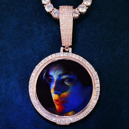 Large Round Photo Pendant | Iced Out CZ Solid DIY Custom Picture Hip Hop Necklace - CaratixJewelry