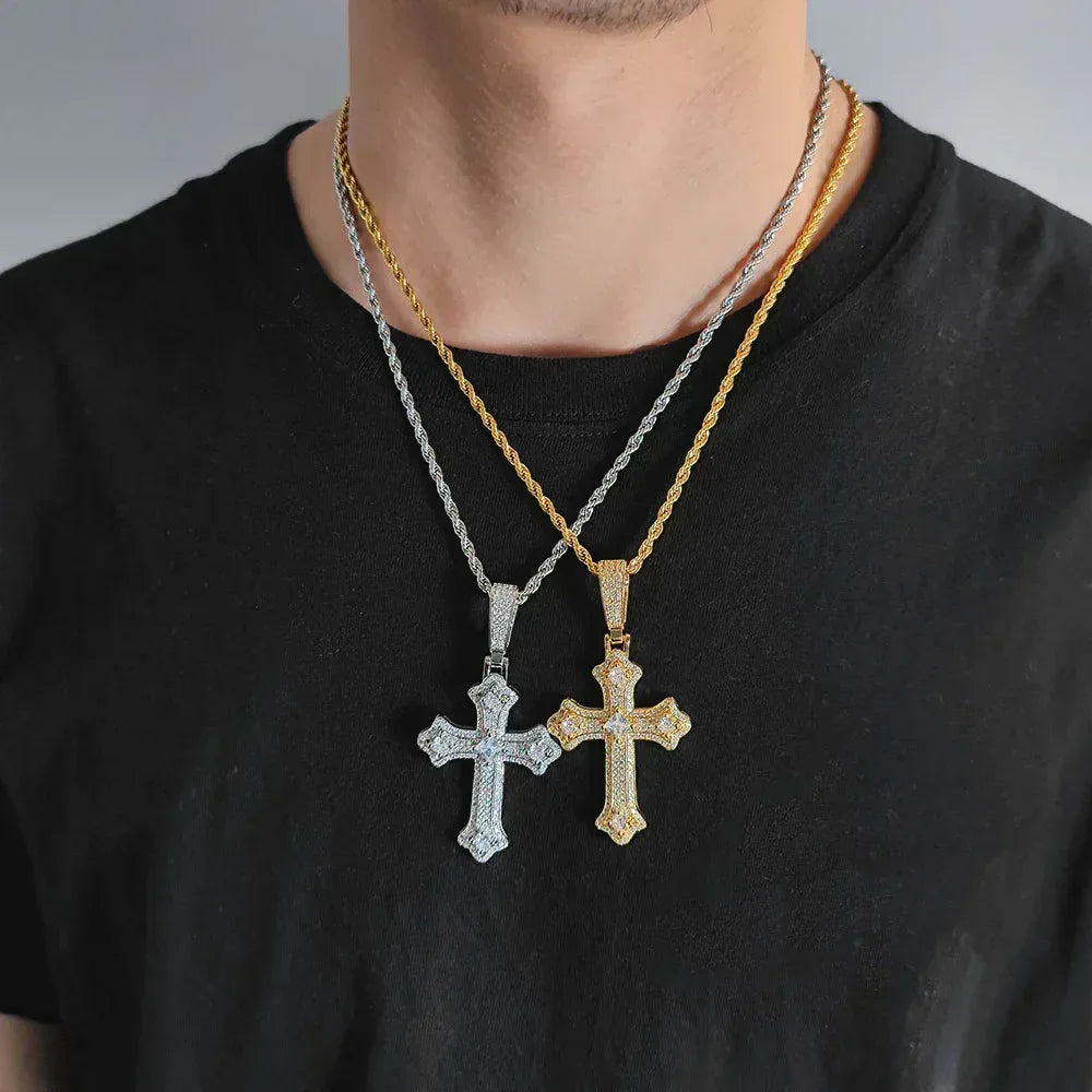 Custom Full Cross Pendant Necklace with Micro-Pave Zircon Stones for Men | Caratix Jewelry - CaratixJewelry