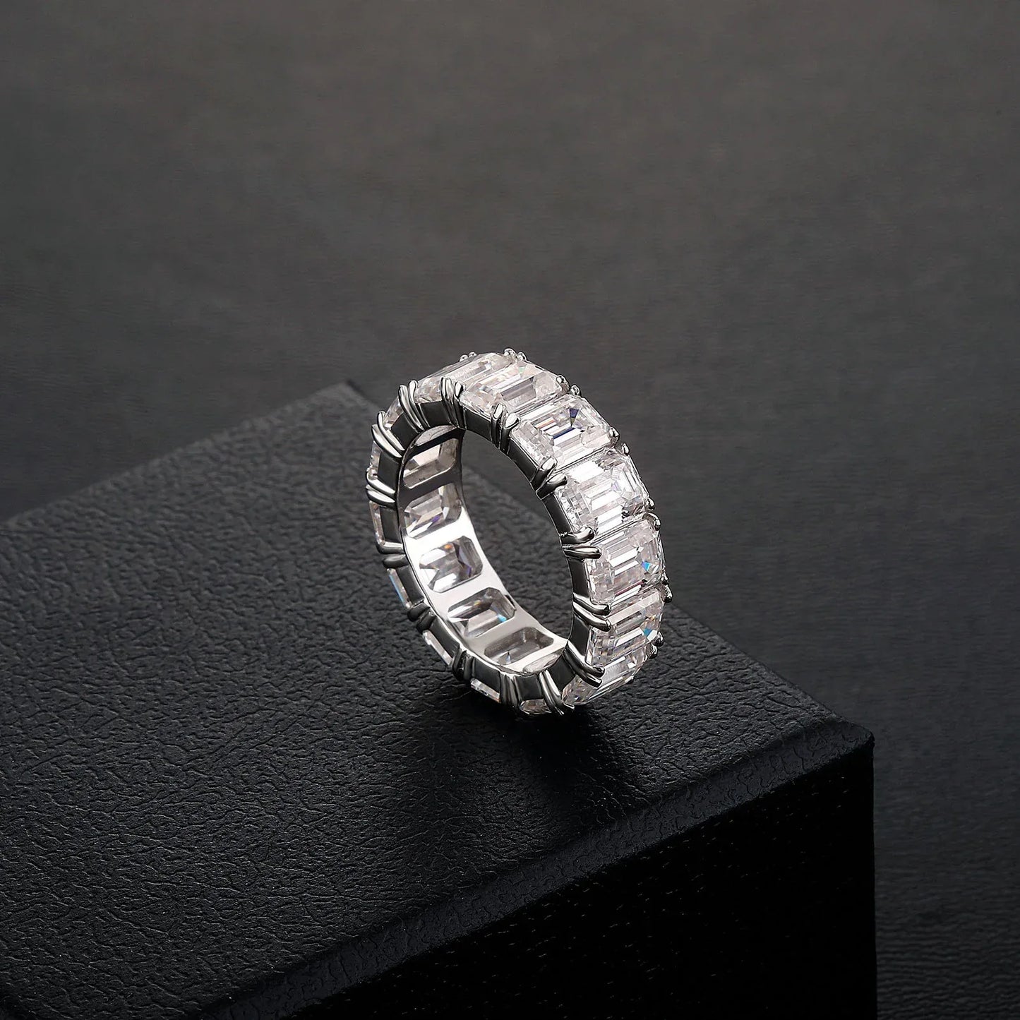 S925 Sterling Silver Moissanite Ring | Men's Iced Out Band Size 7-11 | Caratix