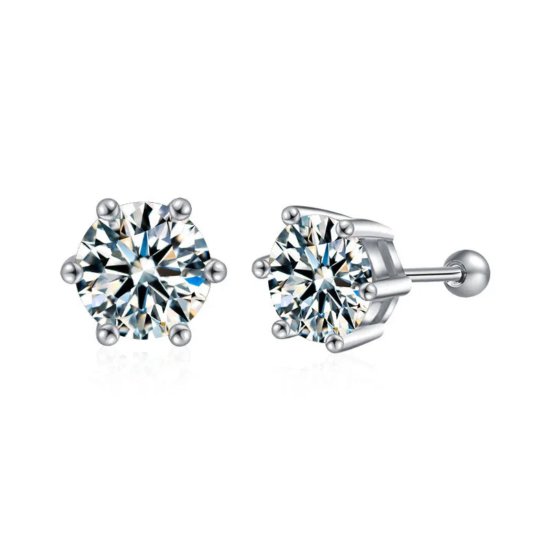 Classic 6-Prong Moissanite Magnetic Earrings - 925 Silver | Caratix