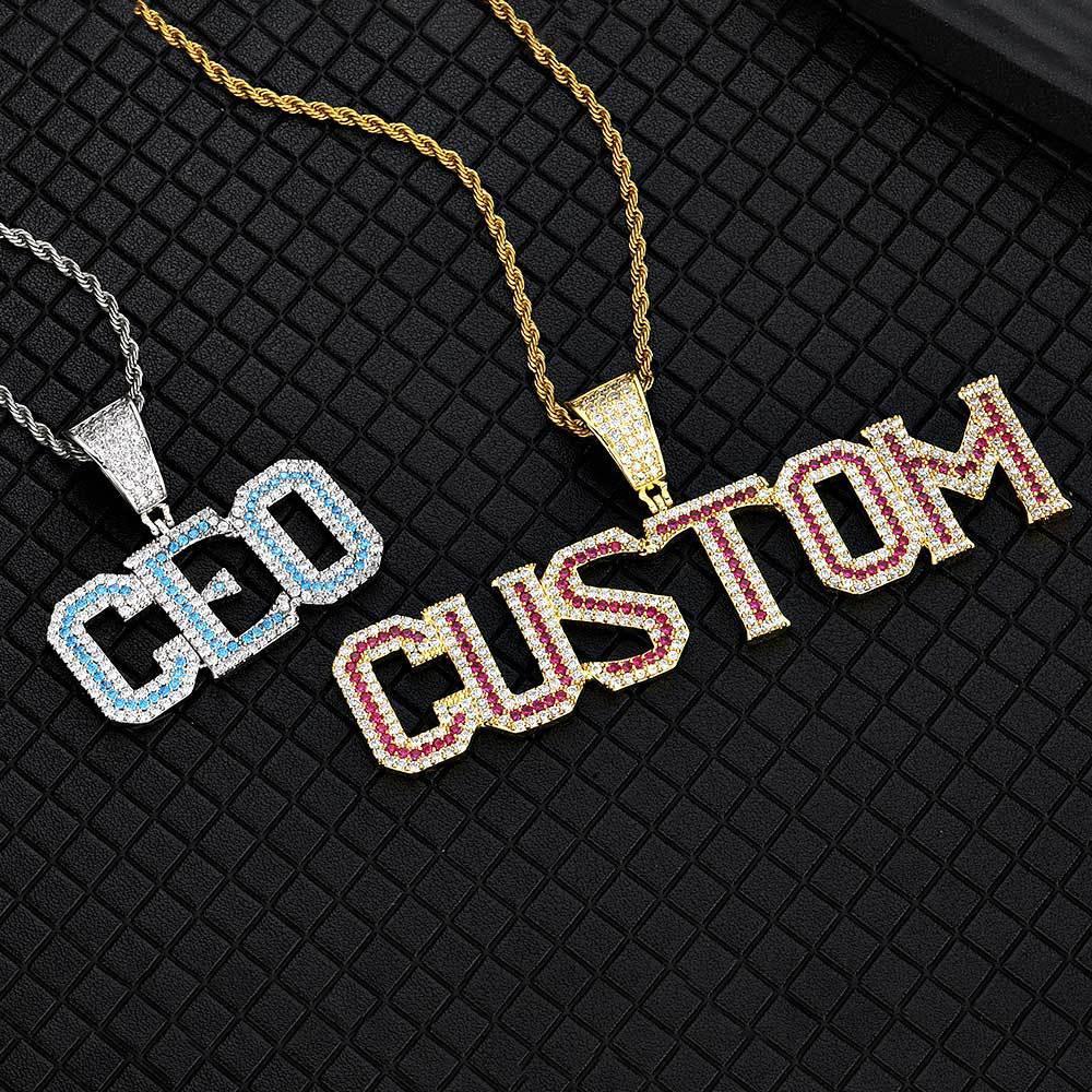 Colorful Zircon Letter Pendant Necklace with Letter Combination for Men | Caratix Jewelry - CaratixJewelry