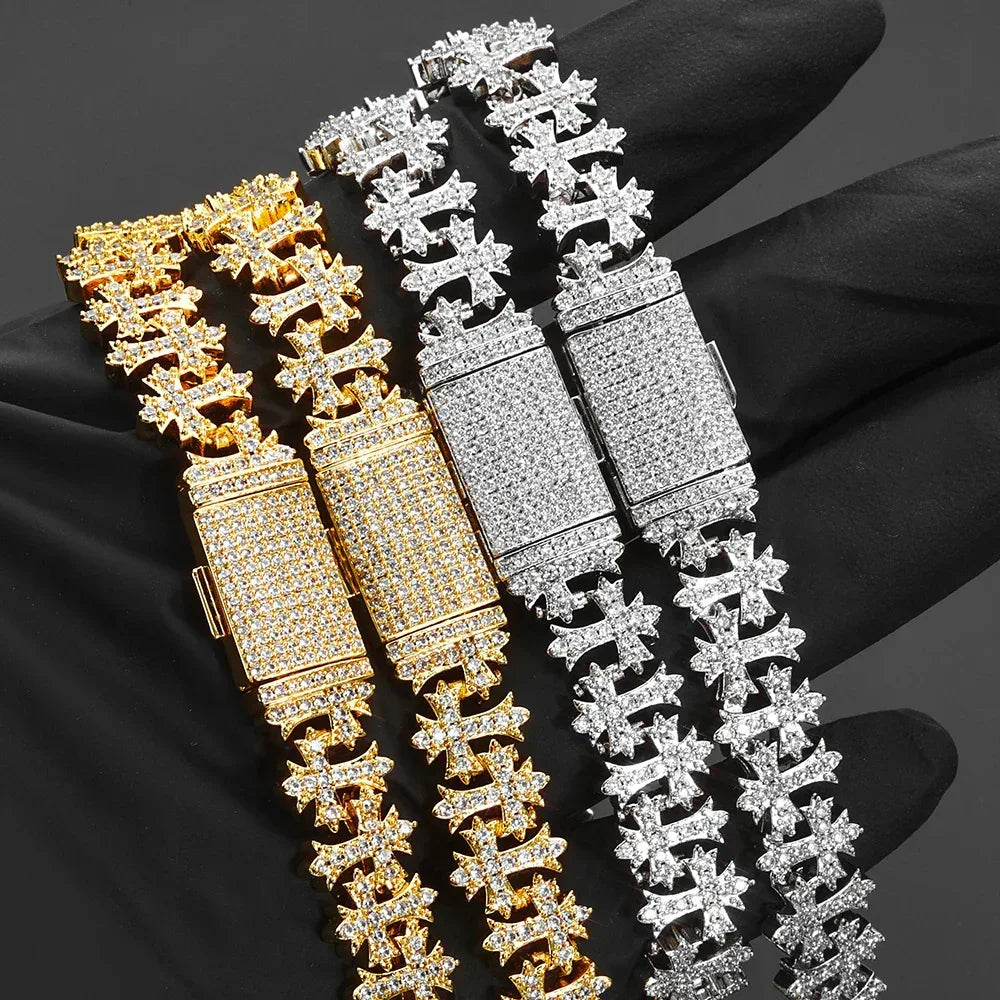Cross Maple Leaf Chain Zircon Bracelet Luxury Hip Hop Jewelry for Men | Caratix Jewelry - CaratixJewelry