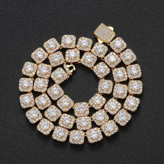 10mm Iced Out Square Link Chain Necklace with Spring Clasp Zircon for Men | Caratix Jewelry - CaratixJewelry