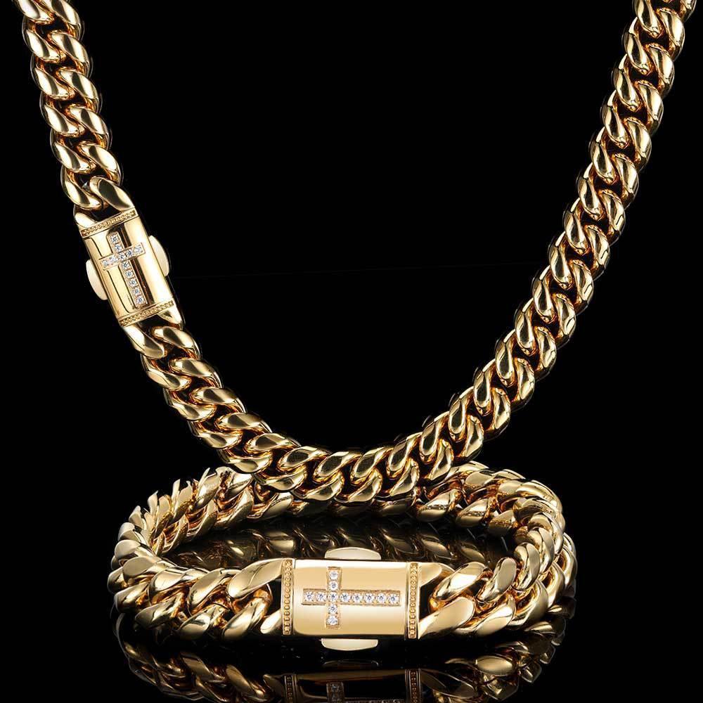 Iced Out Cuban Chain Necklace Stainless Steel Titanium Hip Hop Jewelry for Men | Caratix Jewelry - CaratixJewelry