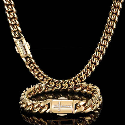 Iced Out Cuban Chain Necklace Stainless Steel Titanium Hip Hop Jewelry for Men | Caratix Jewelry - CaratixJewelry