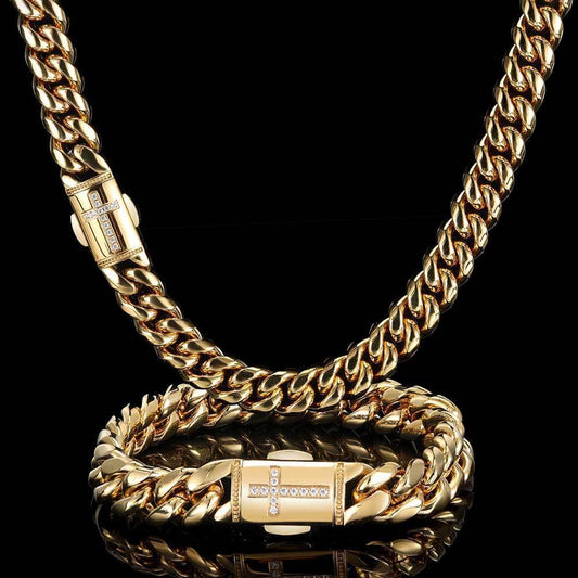 Iced Out Cuban Chain Necklace Stainless Steel Titanium Hip Hop Jewelry for Men | Caratix Jewelry - CaratixJewelry