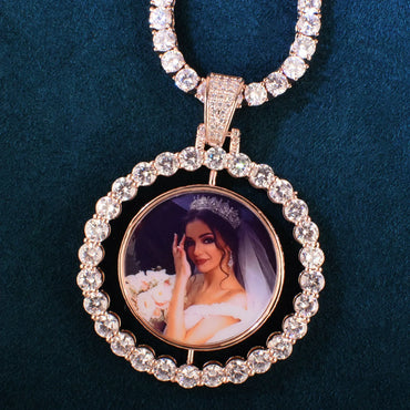 Spinning Photo Pendant Necklace | Iced Out CZ Custom Picture Hip Hop Jewelry - CaratixJewelry