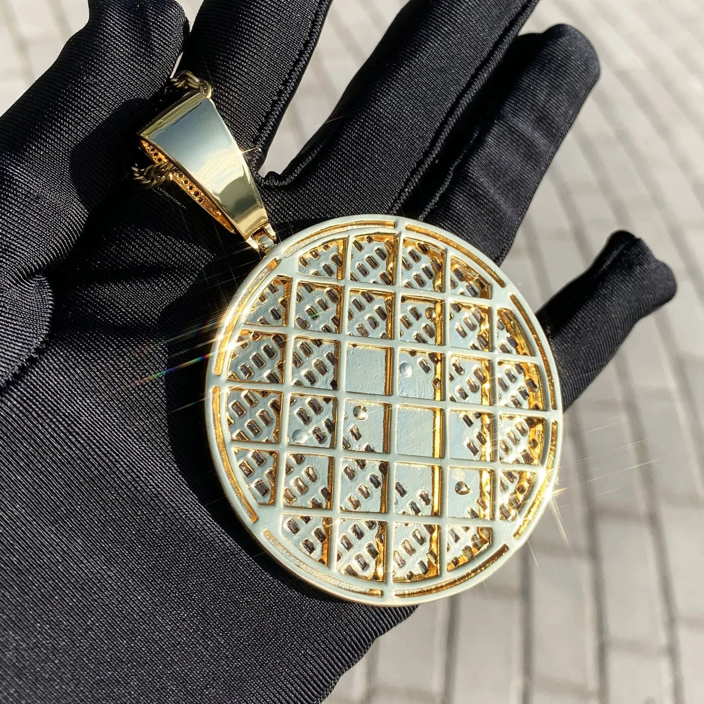 Iced Out Double Gun Cross Round Pendant Necklace – Hip Hop Step-Cut CZ Copper Jewelry - CaratixJewelry