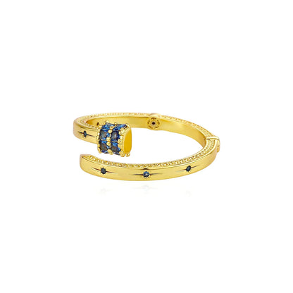 Luxury Blue Zirconia Nail Ring | Heavyweight Open Band Jewelry | Caratix
