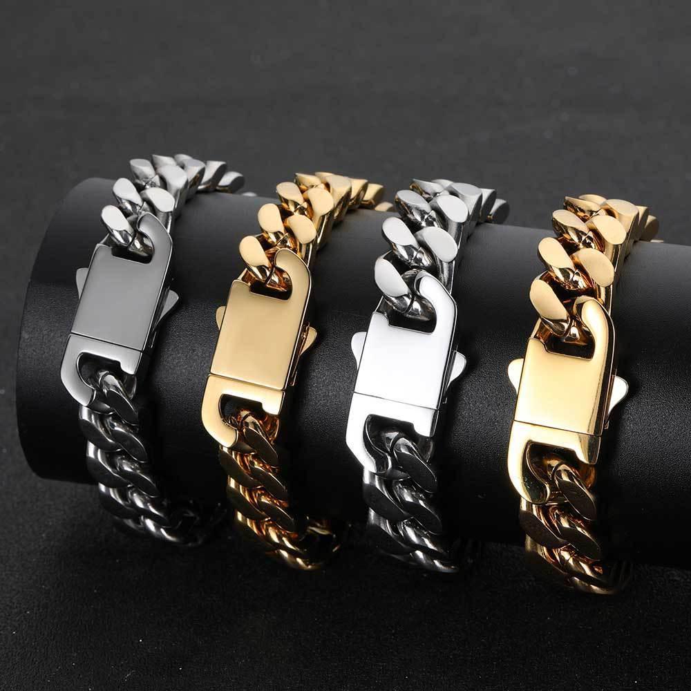 Stainless Steel Titanium Four-Side Polished Cuban Link Hip Hop Necklace for Men | Caratix Jewelry - CaratixJewelry