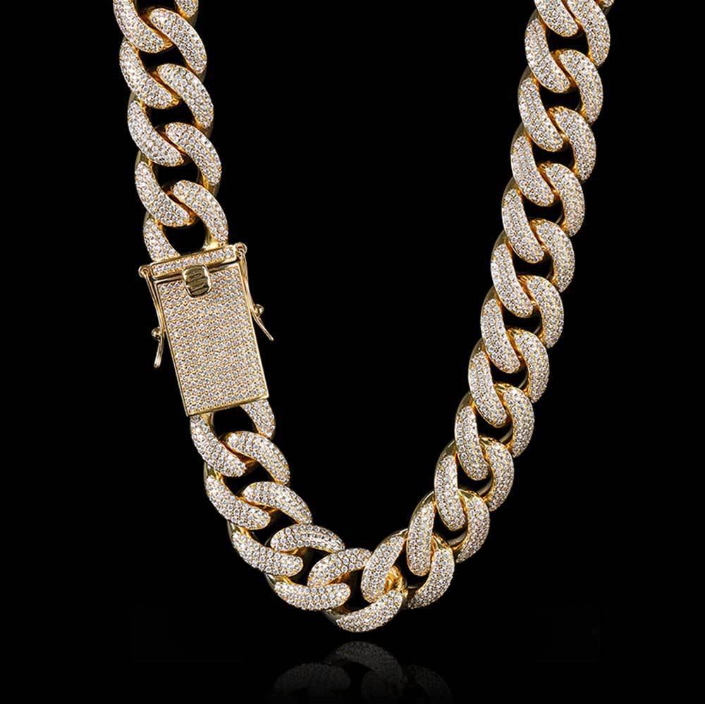 18mm Triple Row Iced Out Cuban Chain Micro Pave Zircon Necklace - CaratixJewelry