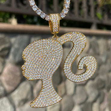 Iced Out "Hip Hop Baddie" Figure Pendant | Women's Real Gold Plated Necklace - CaratixJewelry