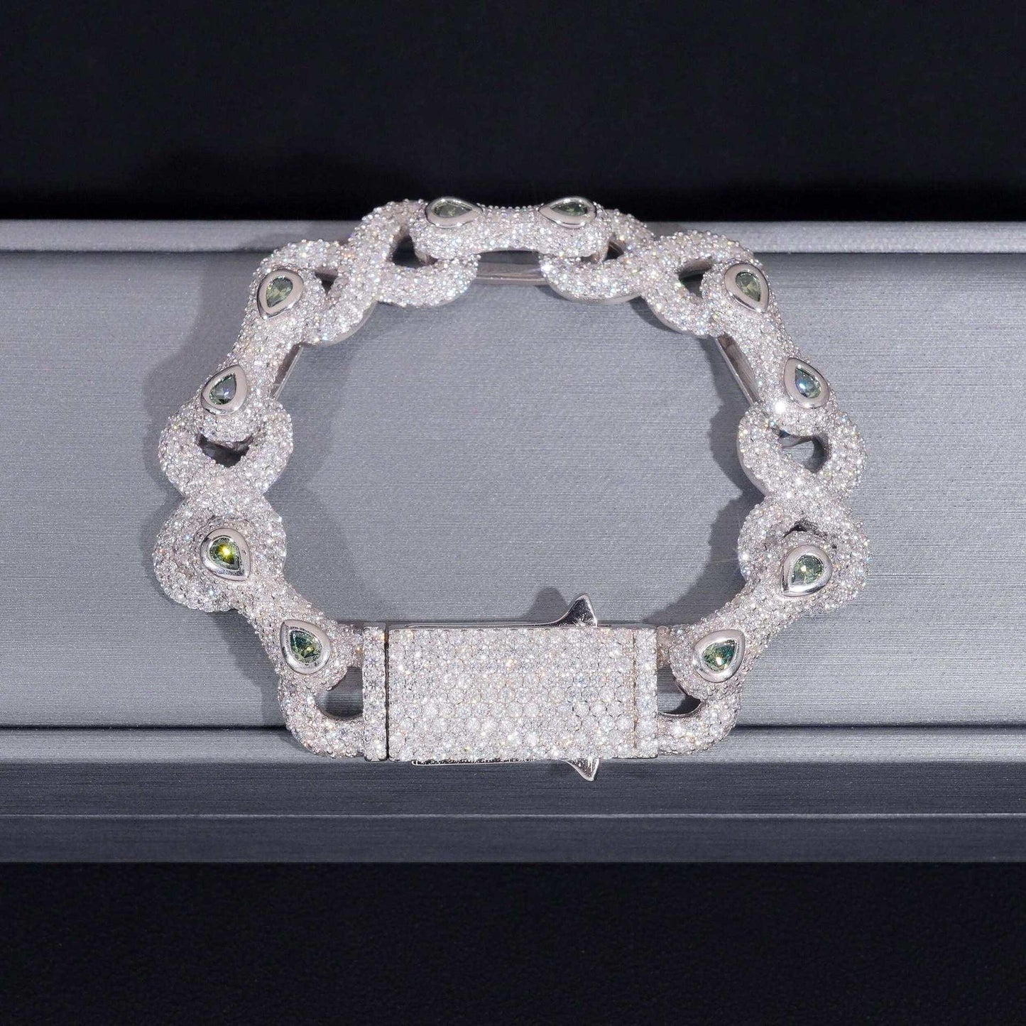 13mm Moissanite Figure-Eight Bracelet | S925 Silver Iced Out Hip Hop Jewelry - CaratixJewelry