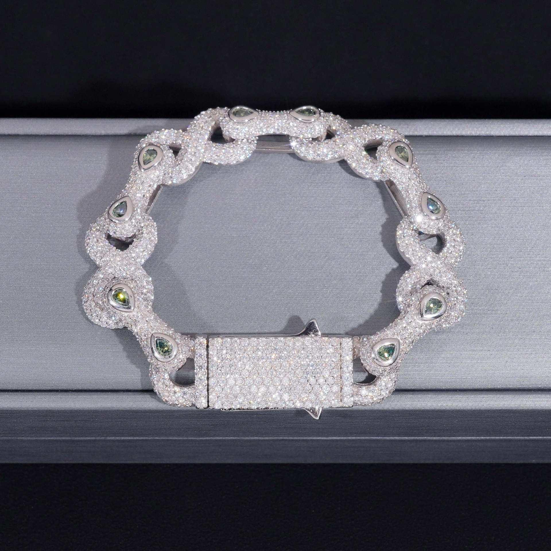 13mm Moissanite Figure-Eight Bracelet | S925 Silver Iced Out Hip Hop Jewelry - CaratixJewelry