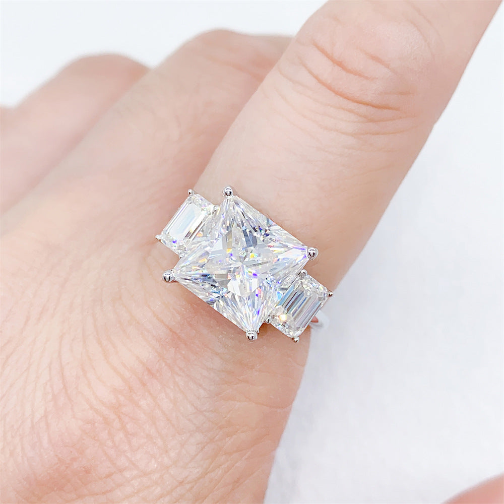 Massive 6 Carat Princess Cut Moissanite Ring S925 Silver | 10mm Square D VVS1 | Caratix